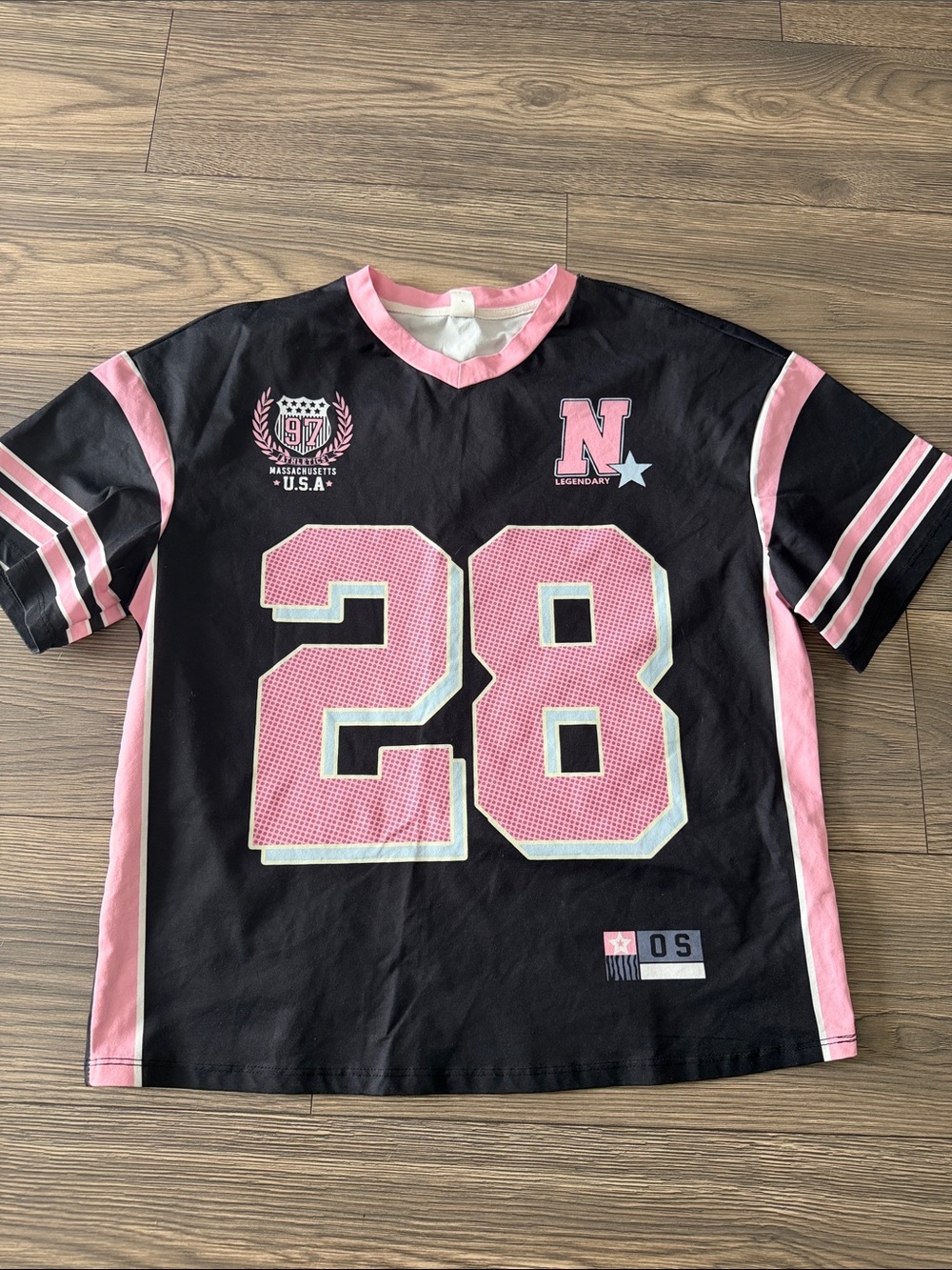 SHEIN Black & Pink Number 28 Jersey Tee
